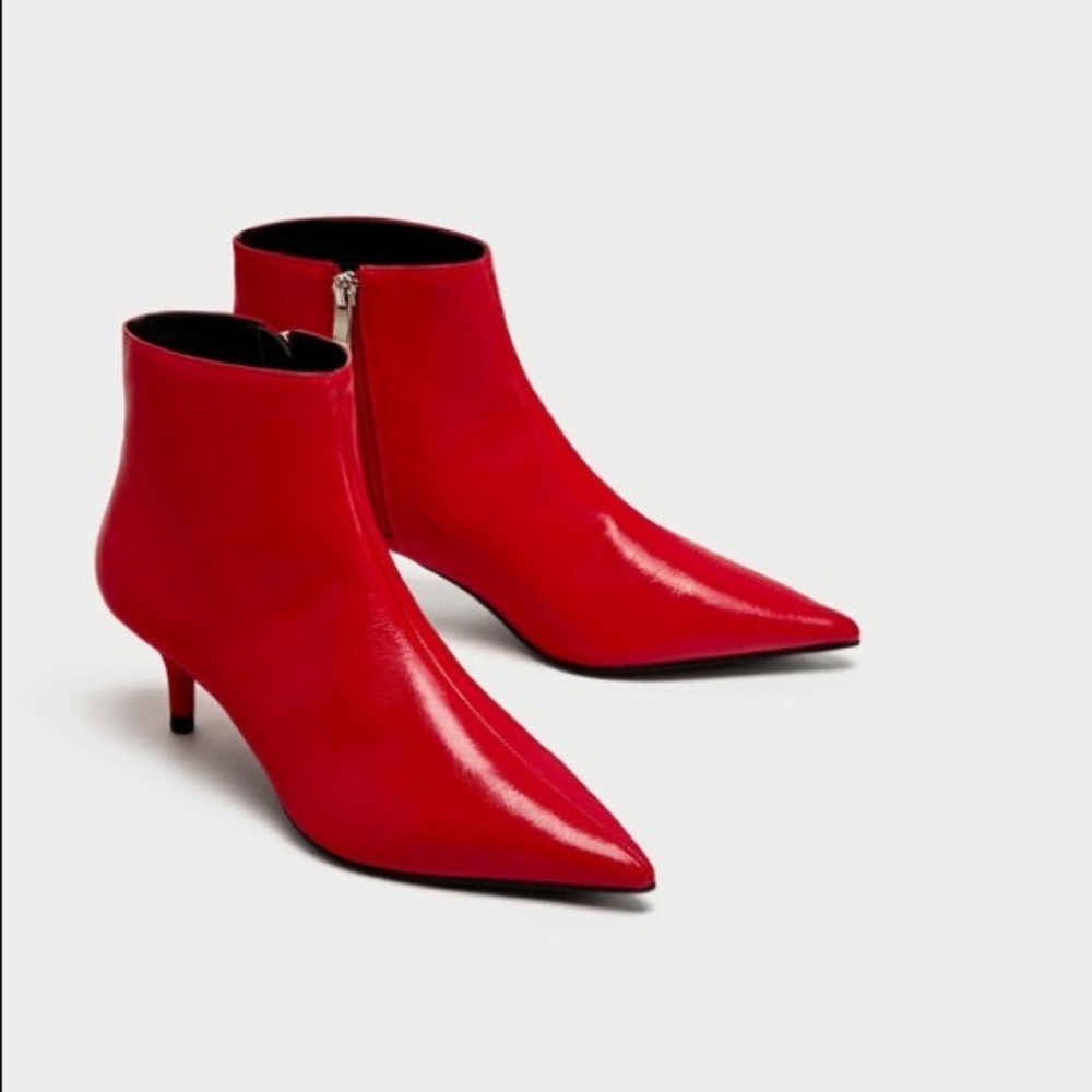 Zara Red Mid-heel Ankle Boots